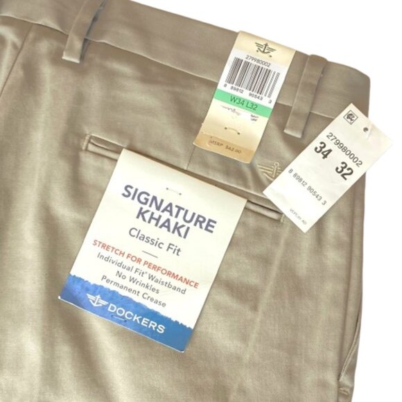 Dockers Signature Khaki Classic Fit Pants Stretch Men's 34x32 Beige NWT - Picture 1 of 5